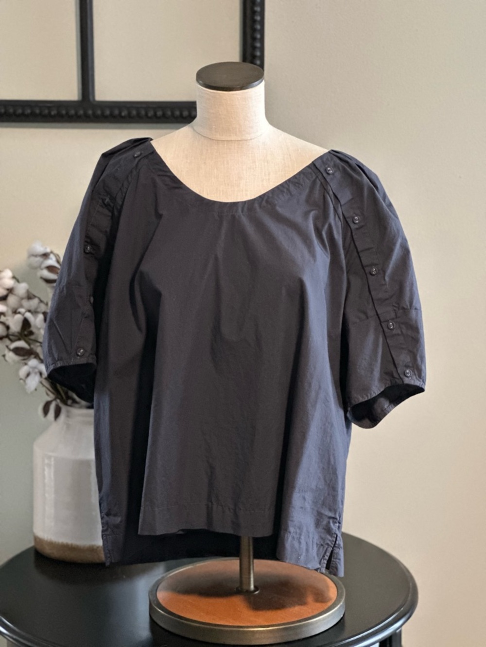 LOFT Button Trim & Puff Sleeve Cotton Top -XXL